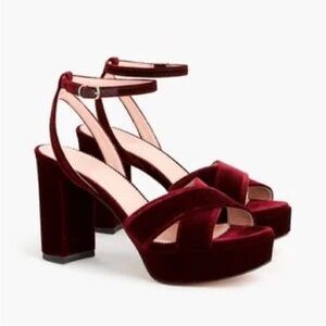 J. Crew Burgundy Velvet Heels Size 7